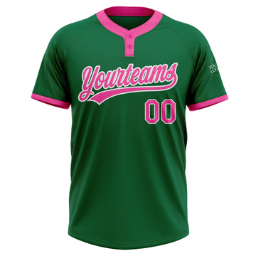 Custom Kelly Green Pink-White Two-Button Unisex Softball Jersey