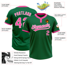 Load image into Gallery viewer, Custom Kelly Green Pink-White Two-Button Unisex Softball Jersey
