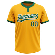 Load image into Gallery viewer, Custom Gold Kelly Green-White Two-Button Unisex Softball Jersey
