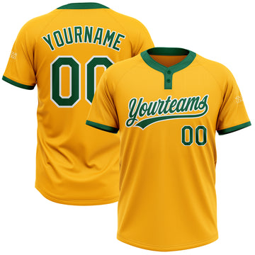 Custom Gold Kelly Green-White Two-Button Unisex Softball Jersey