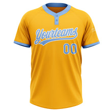 Load image into Gallery viewer, Custom Gold Light Blue-White Two-Button Unisex Softball Jersey
