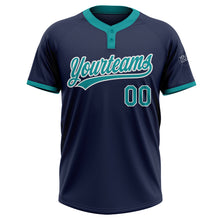 Load image into Gallery viewer, Custom Navy Teal-White Two-Button Unisex Softball Jersey
