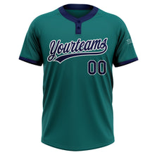 Load image into Gallery viewer, Custom Teal Navy-White Two-Button Unisex Softball Jersey
