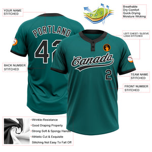 Custom Teal Black-White Two-Button Unisex Softball Jersey