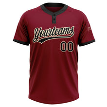 Load image into Gallery viewer, Custom Crimson Black-Cream Two-Button Unisex Softball Jersey
