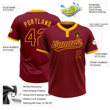 Load image into Gallery viewer, Custom Crimson Crimson-Gold Two-Button Unisex Softball Jersey
