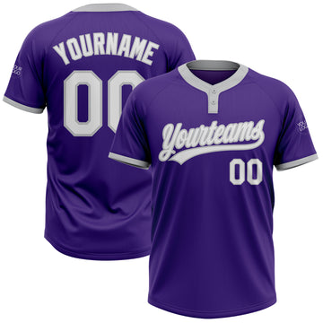 Custom Purple White-Gray Two-Button Unisex Softball Jersey