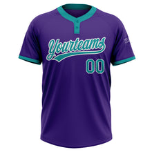 Load image into Gallery viewer, Custom Purple Teal-White Two-Button Unisex Softball Jersey
