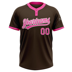 Custom Brown Pink-White Two-Button Unisex Softball Jersey