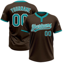 Load image into Gallery viewer, Custom Brown Teal-White Two-Button Unisex Softball Jersey
