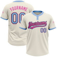 Load image into Gallery viewer, Custom Cream Light Blue Black-Pink Two-Button Unisex Softball Jersey
