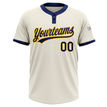 Load image into Gallery viewer, Custom Cream Navy-Gold Two-Button Unisex Softball Jersey
