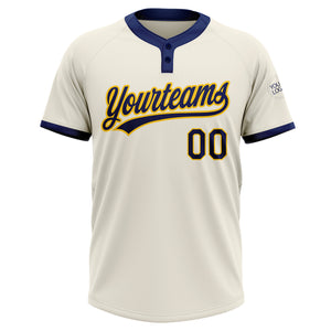 Custom Cream Navy-Gold Two-Button Unisex Softball Jersey