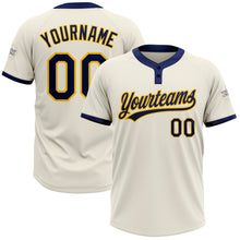 Load image into Gallery viewer, Custom Cream Navy-Gold Two-Button Unisex Softball Jersey
