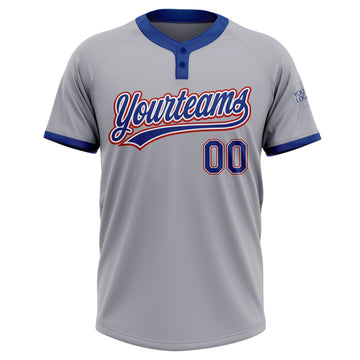 Custom Gray Royal-Red Two-Button Unisex Softball Jersey