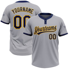 Load image into Gallery viewer, Custom Gray Navy-Gold Two-Button Unisex Softball Jersey
