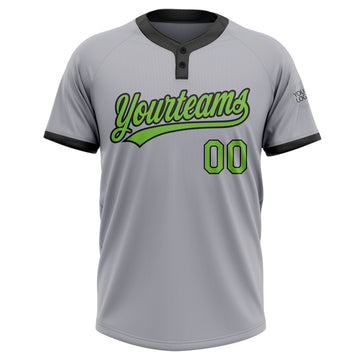 Custom Gray Neon Green-Black Two-Button Unisex Softball Jersey