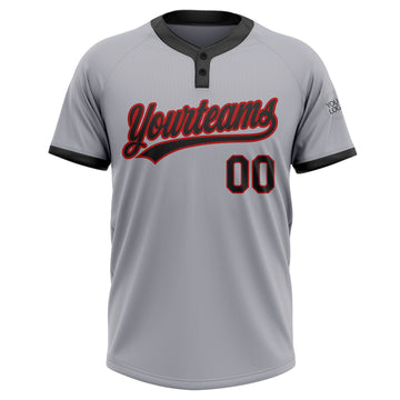 Custom Gray Black-Red Two-Button Unisex Softball Jersey