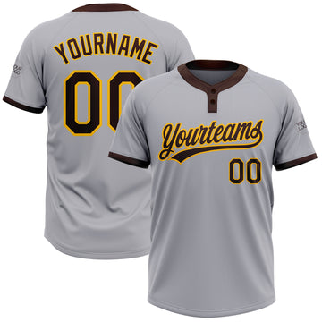 Custom Gray Brown-Gold Two-Button Unisex Softball Jersey
