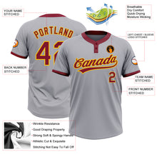 Load image into Gallery viewer, Custom Gray Crimson-Gold Two-Button Unisex Softball Jersey
