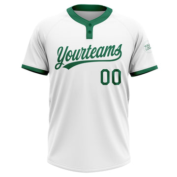 Custom White Kelly Green Two-Button Unisex Softball Jersey