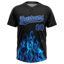 Load image into Gallery viewer, Custom Black Royal-Light Blue Flame 3D Pattern Two-Button Unisex Softball Jersey
