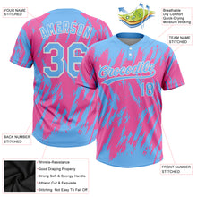 Load image into Gallery viewer, Custom Pink Light Blue-White 3D Pattern Two-Button Unisex Softball Jersey
