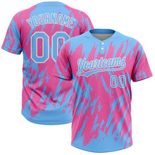 Load image into Gallery viewer, Custom Pink Light Blue-White 3D Pattern Two-Button Unisex Softball Jersey
