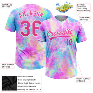 Custom Tie Dye Red-White 3D Watercolor Gradient Two-Button Unisex Softball Jersey