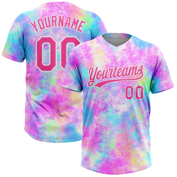 Custom Tie Dye Red-White 3D Watercolor Gradient Two-Button Unisex Softball Jersey