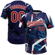 Load image into Gallery viewer, Custom Navy Red-White 3D Pattern Two-Button Unisex Softball Jersey
