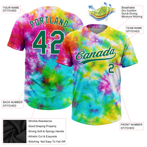 Custom Tie Dye Kelly Green-White 3D Rainbow Two-Button Unisex Softball Jersey