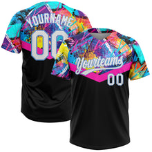 Load image into Gallery viewer, Custom Black White-Light Blue 3D Pattern Two-Button Unisex Softball Jersey
