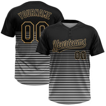Load image into Gallery viewer, Custom Black Black-Old Gold 3D Pattern Two-Button Unisex Softball Jersey
