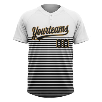 Custom White Black-Old Gold 3D Pattern Two-Button Unisex Softball Jersey