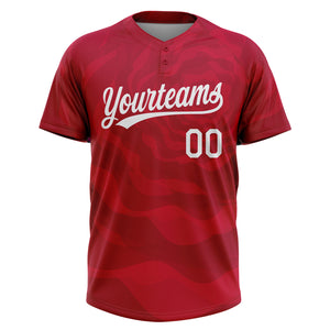 Custom Red White 3D Pattern Two-Button Unisex Softball Jersey