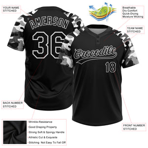 Custom Black Black-Camo 3D Pattern Two-Button Unisex Softball Jersey