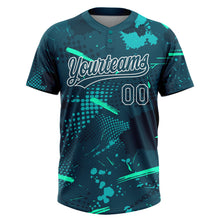 Load image into Gallery viewer, Custom Green Midnight Green-Teal 3D Pattern Two-Button Unisex Softball Jersey
