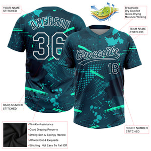 Custom Green Midnight Green-Teal 3D Pattern Two-Button Unisex Softball Jersey