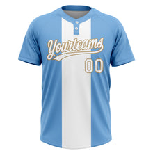 Load image into Gallery viewer, Custom Light Blue White-Old Gold 3D Pattern Two-Button Unisex Softball Jersey
