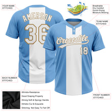Load image into Gallery viewer, Custom Light Blue White-Old Gold 3D Pattern Two-Button Unisex Softball Jersey
