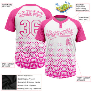Custom Pink White 3D Pattern Two-Button Unisex Softball Jersey