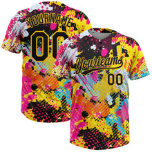 Load image into Gallery viewer, Custom Graffiti Pattern Black-Gold 3D Bright Psychedelic Two-Button Unisex Softball Jersey
