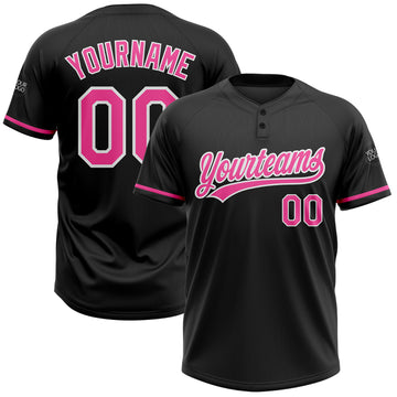 Custom Black Pink-White Two-Button Unisex Softball Jersey