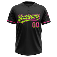 Load image into Gallery viewer, Custom Black Pink-Neon Green Two-Button Unisex Softball Jersey

