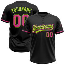 Load image into Gallery viewer, Custom Black Pink-Neon Green Two-Button Unisex Softball Jersey
