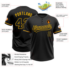 Load image into Gallery viewer, Custom Black Black-Gold Two-Button Unisex Softball Jersey
