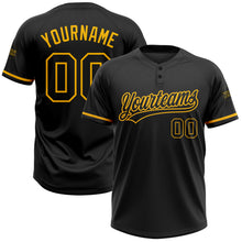 Load image into Gallery viewer, Custom Black Black-Gold Two-Button Unisex Softball Jersey

