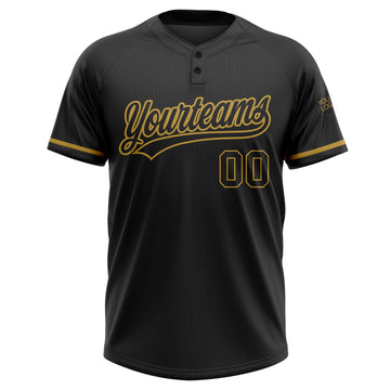 Custom Black Black-Old Gold Two-Button Unisex Softball Jersey