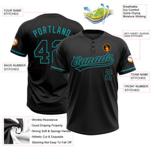 Load image into Gallery viewer, Custom Black Black-Teal Two-Button Unisex Softball Jersey
